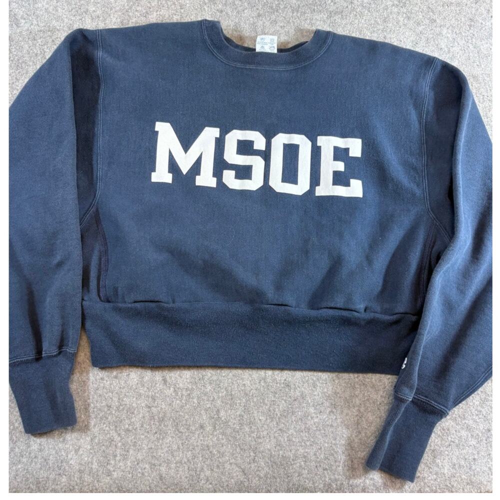 VINTAGE Champion Reverse Weave Womens Sweatshirt Blue MSOE Cropped Crewneck XL